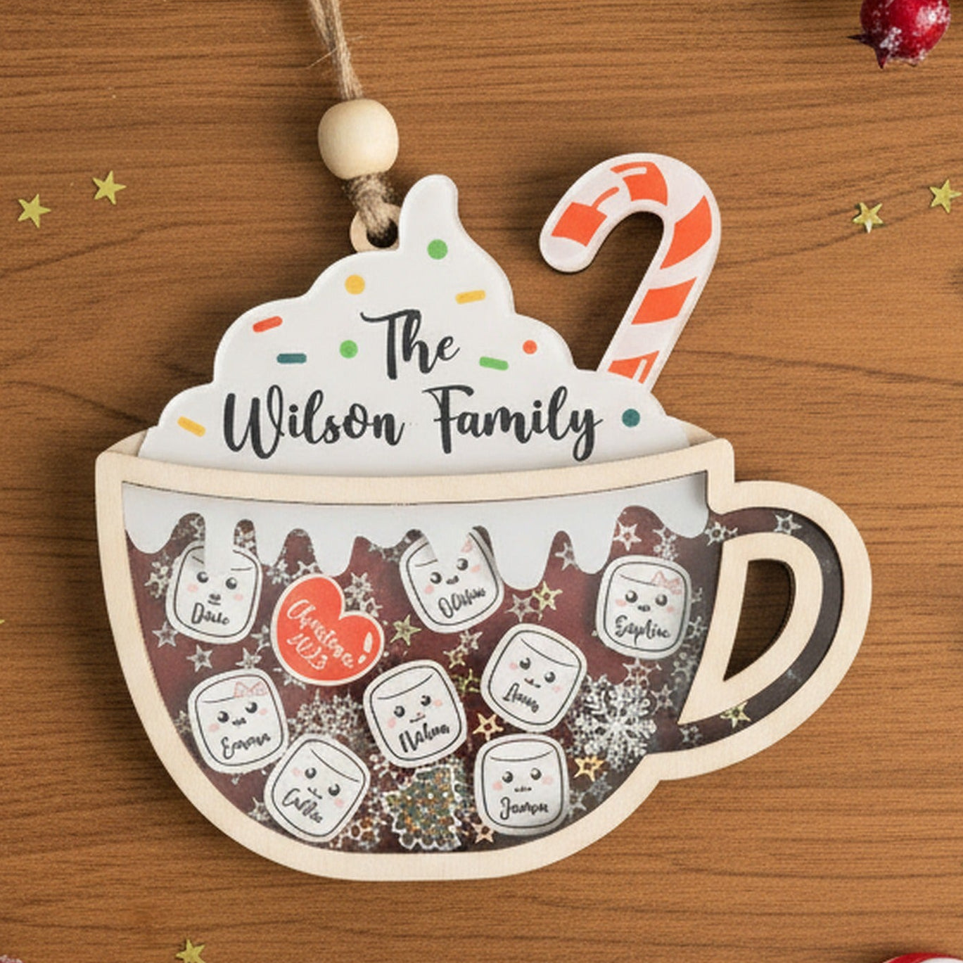 Personalized Family Hot Cocoa Ornament with Custom Family Design D33