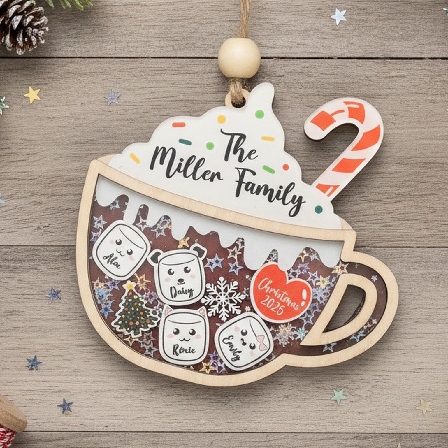 Personalized Family Hot Cocoa Ornament for Christmas Tree Decor D33