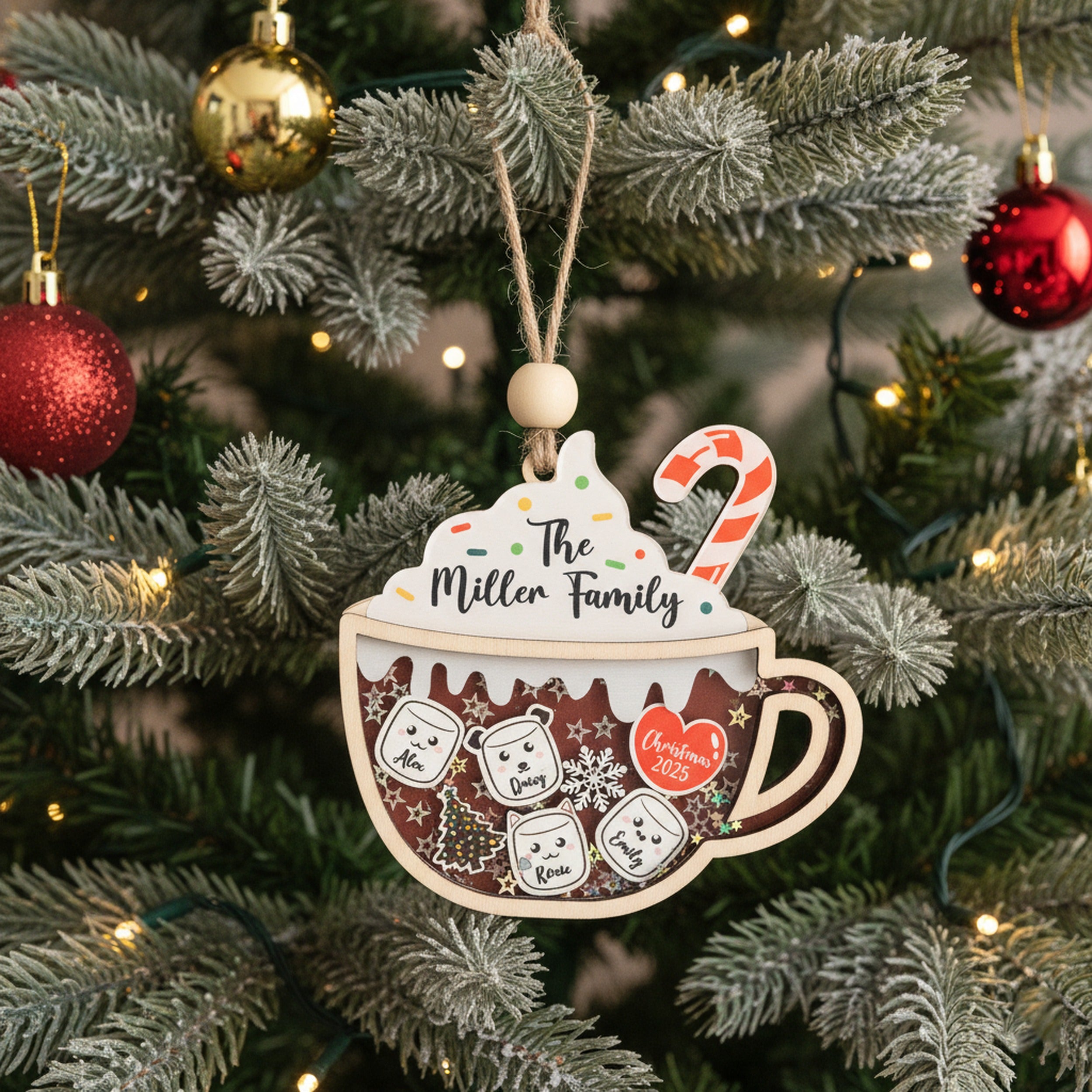 Personalized Family Hot Cocoa Ornament for Christmas Tree Decor D33