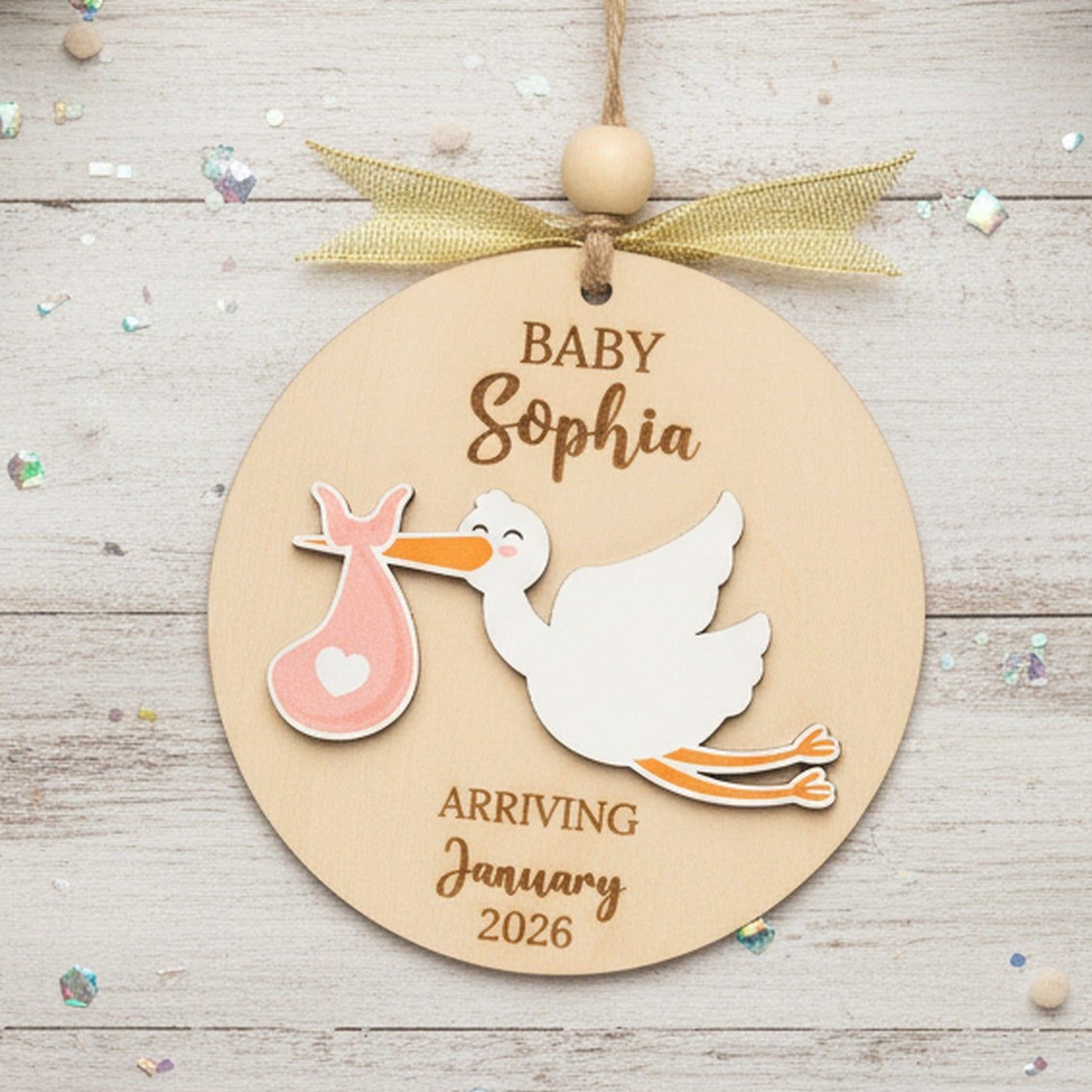 Wooden Baby Announcement Ornament for New Baby Gift D34
