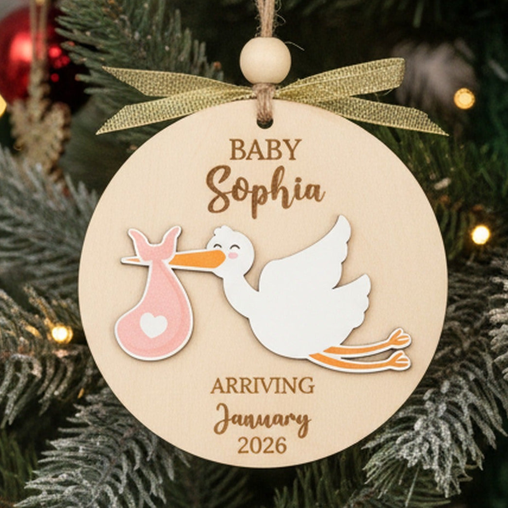 Wooden Baby Announcement Ornament for New Baby Gift D34
