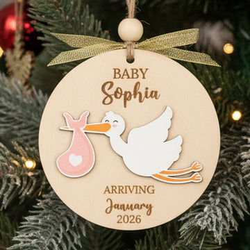 Personalized Wooden Baby Announcement Ornament for Keepsake D34