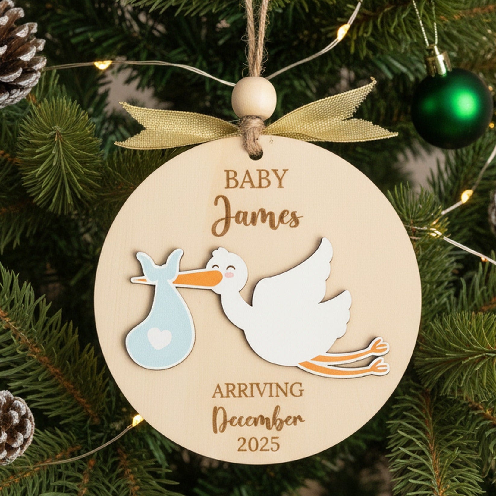 Wooden Baby Announcement Ornament for New Baby Gift D34