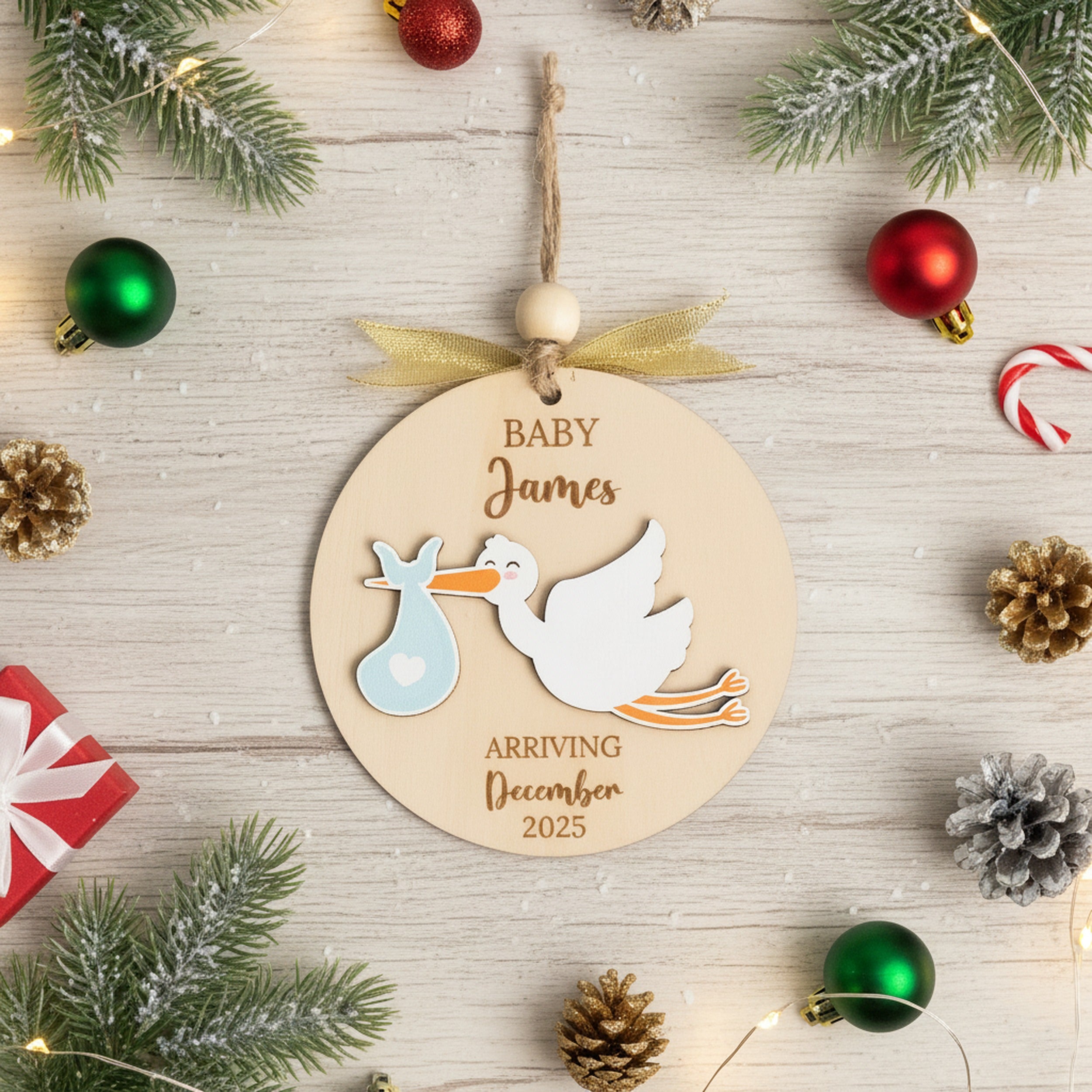 Wooden Baby Announcement Ornament for New Baby Gift D34