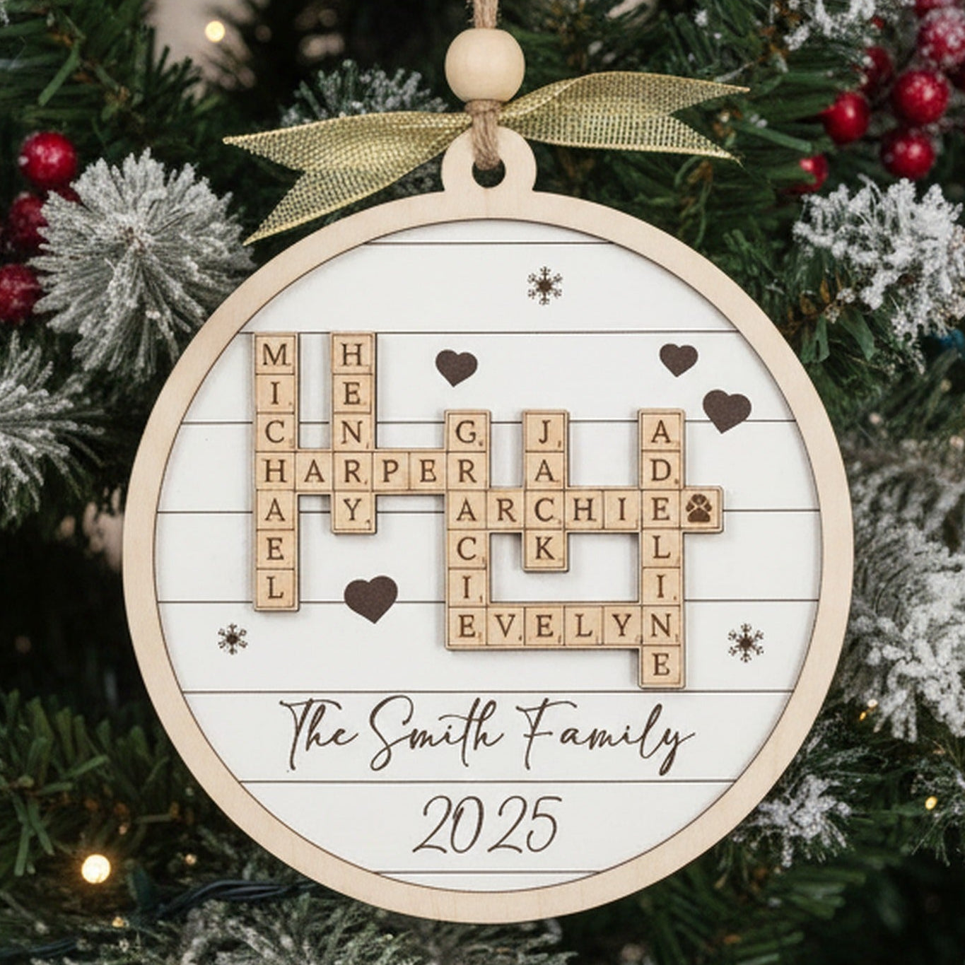 Family Crossword Wooden Ornament Personalized Family Christmas Gift D35