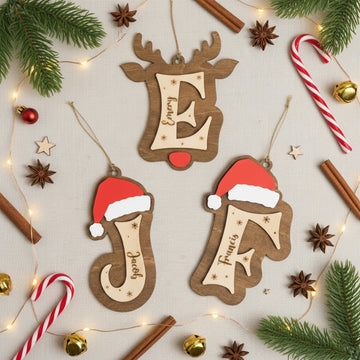 Wooden Christmas Letter Ornament Custom Wood Christmas Tree Ornament and Personalized Initial Ornament D36