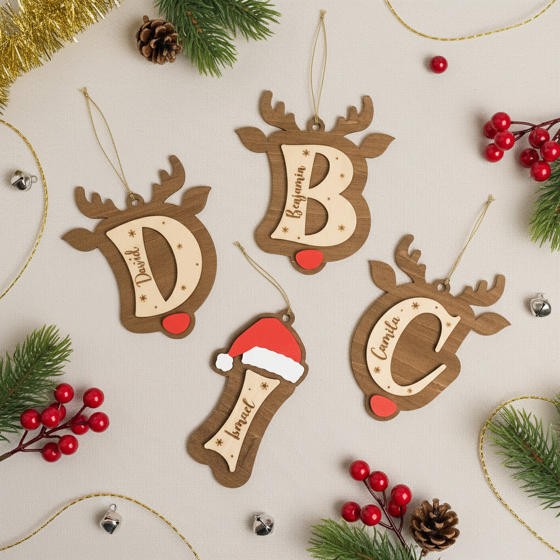 Wooden Christmas Letter Ornament Custom Wood Christmas Tree Ornament and Personalized Initial Ornament D36