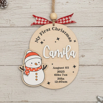 Baby First Christmas Ornament Wood Engraved Baby First Christmas Ornament for Newborn and Custom Baby Birth Ornament D39
