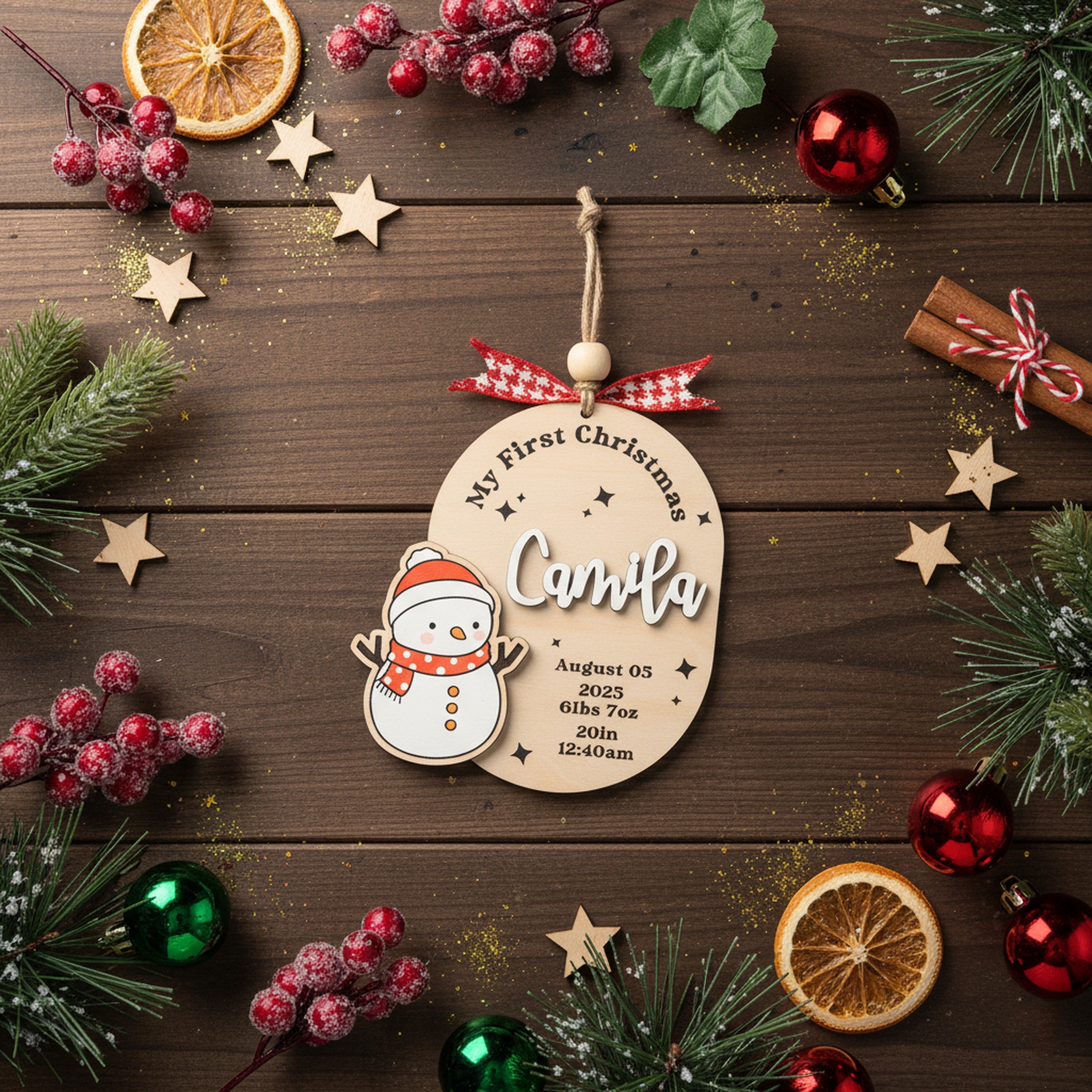 Baby First Christmas Ornament Wood Custom First Christmas Baby Ornament for Newborn and Engraved Baby Ornament D39