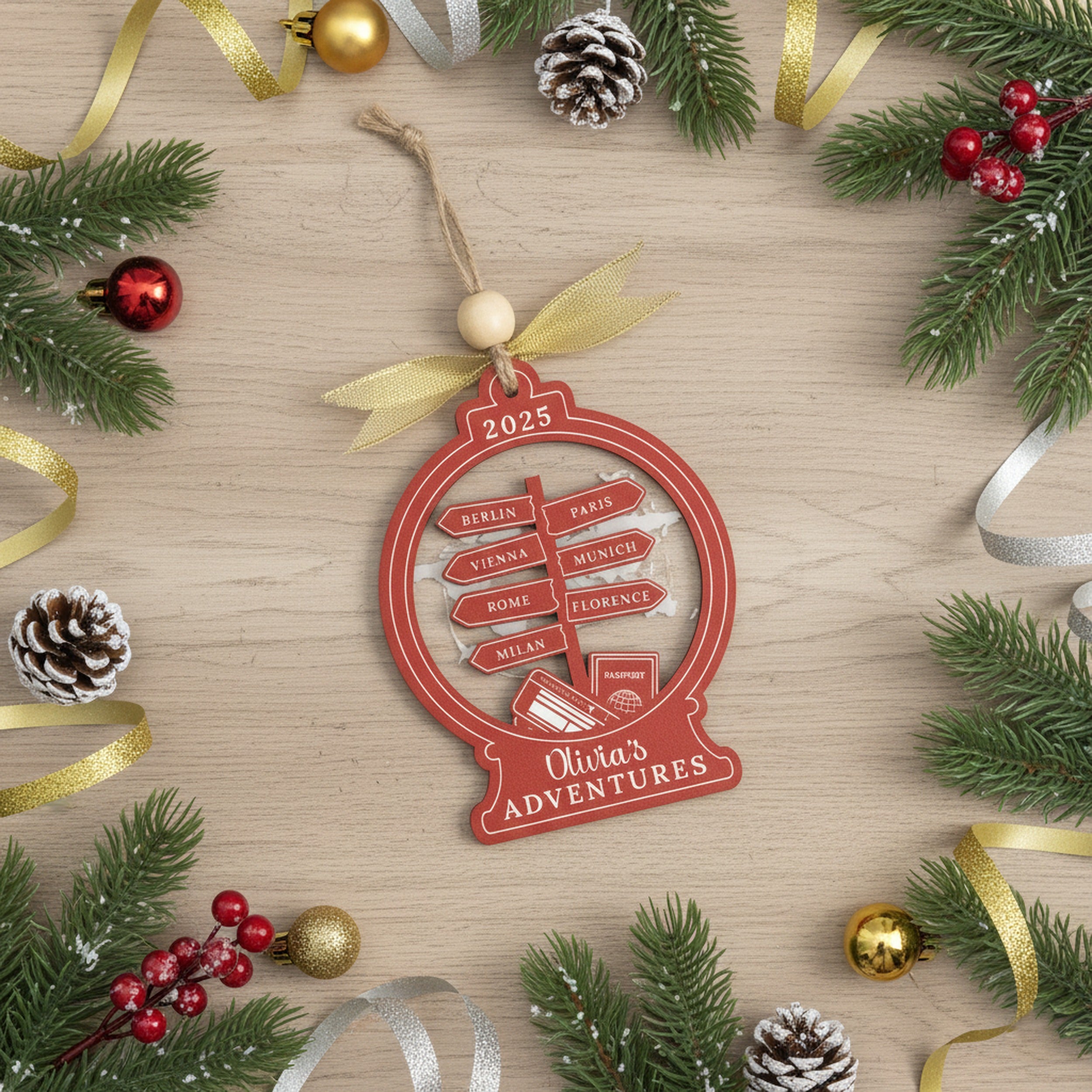Personalized Travel Ornament Wood for Destination Keepsake Gift D40