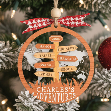 Personalized Travel Ornament Wood Acrylic for Christmas Tree D41