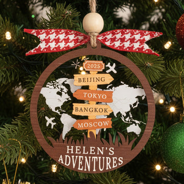 Personalized Travel Ornament Wood Acrylic for Tree Decor D41