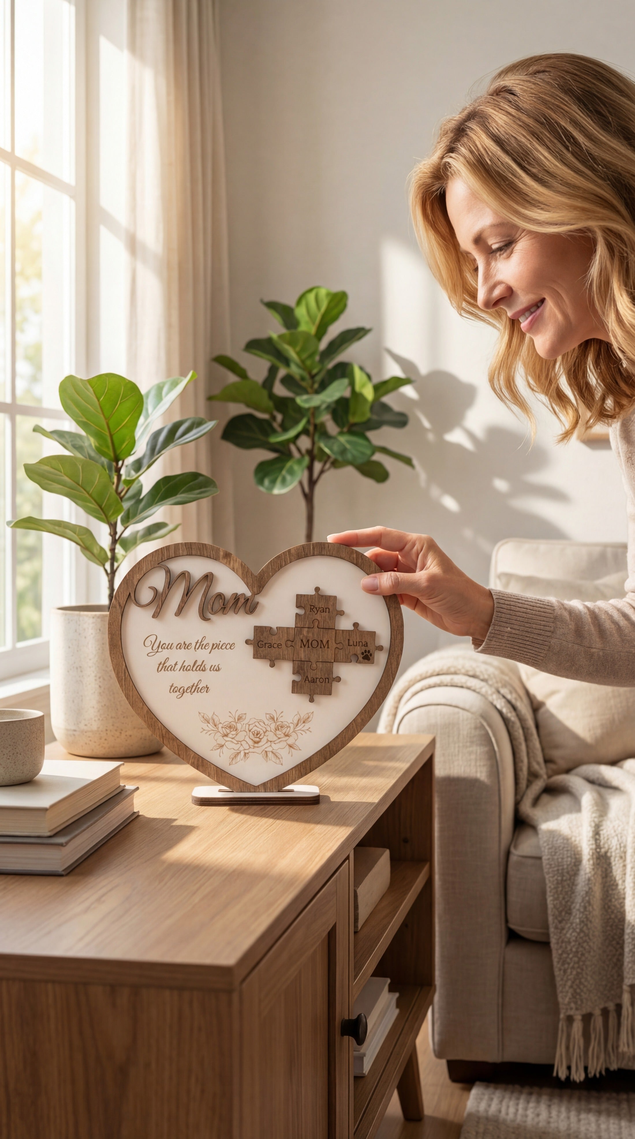 Wooden Heart Puzzle Family Sign for Birthday Gift for Mom D52