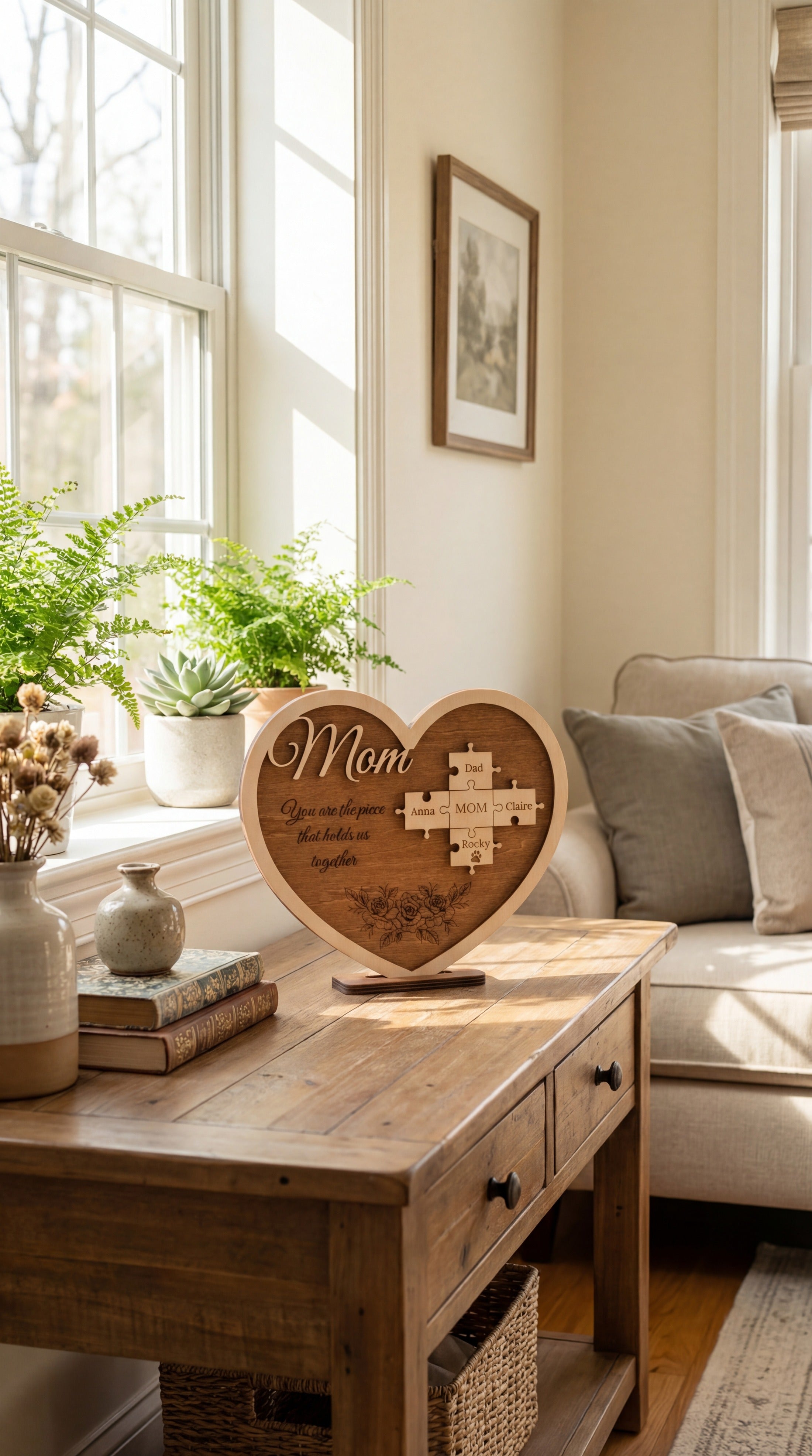 Wooden Heart Puzzle Family Sign for Birthday Gift for Mom D52
