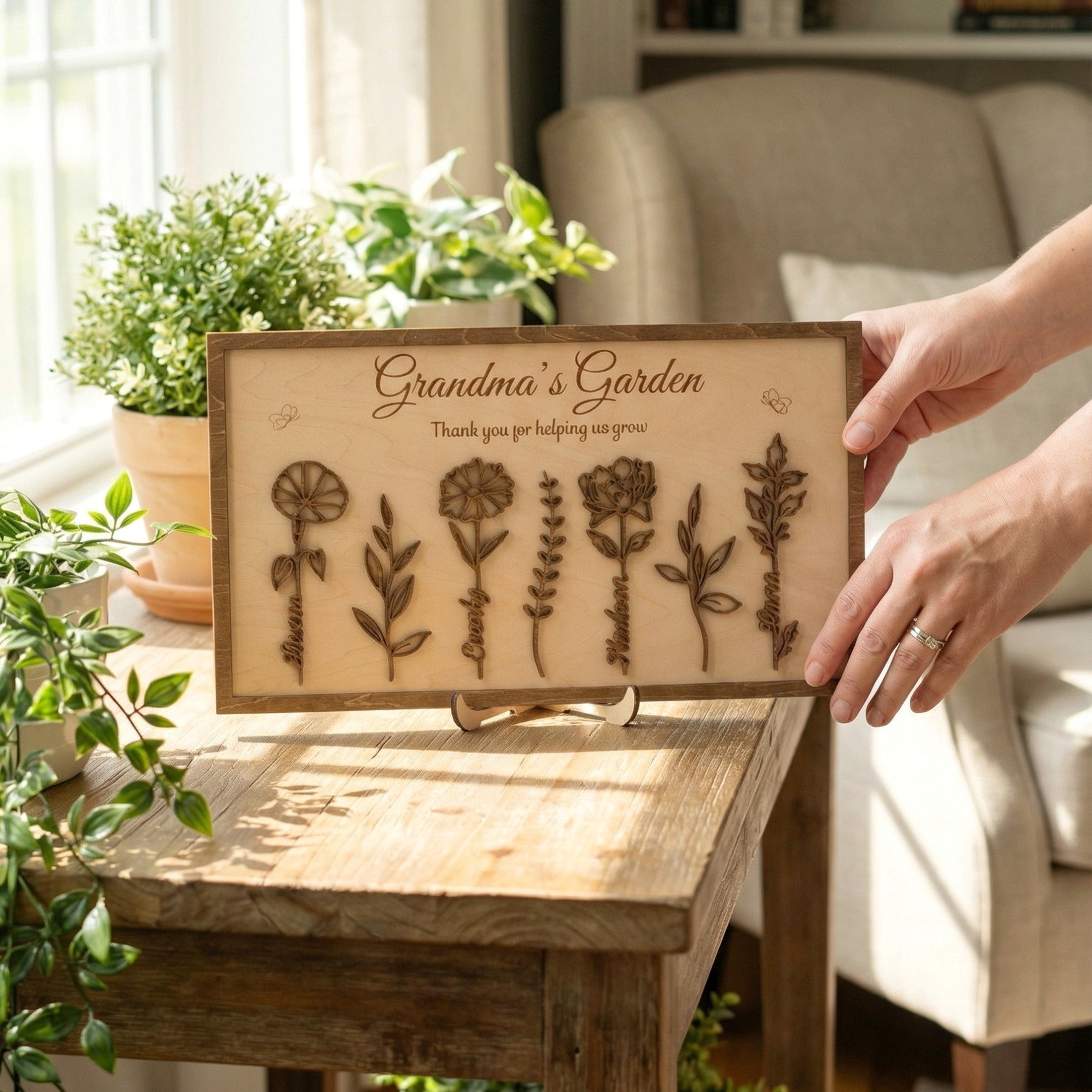 Personalized Wooden Family Flower Garden Sign for Custom Family Gift D59