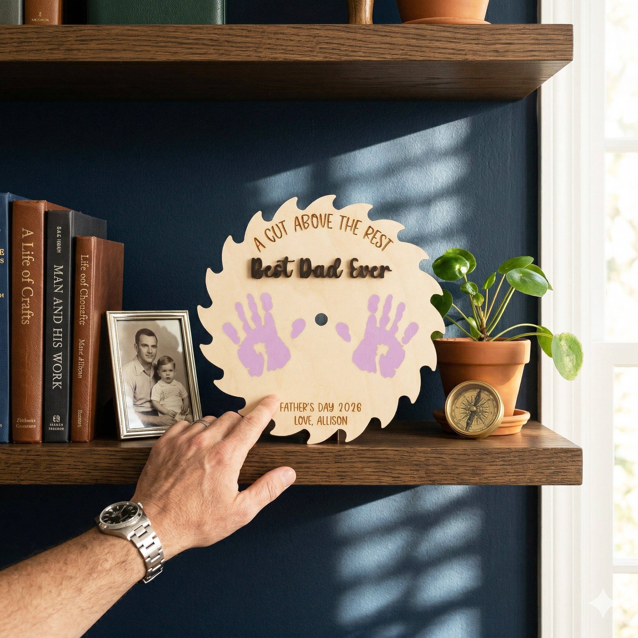 Dad Handprint Wood Keepsake Sign Gift for Dad Rustic Decor D72