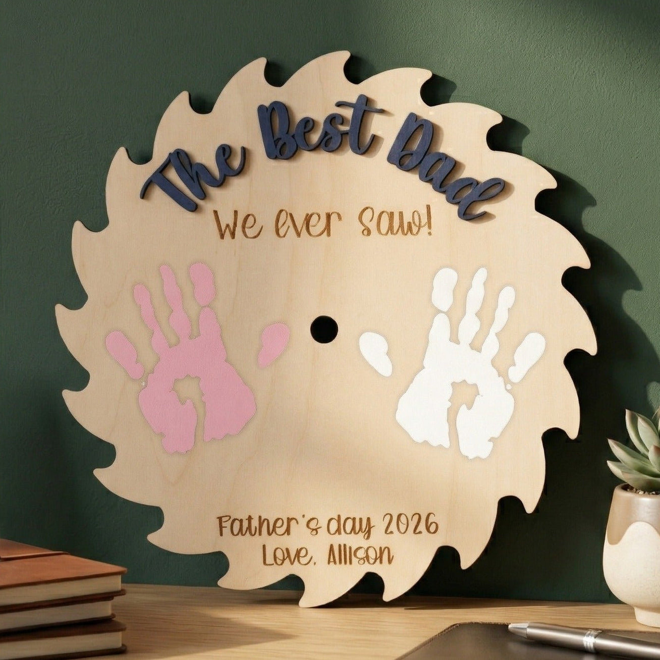 Dad Handprint Wood Keepsake Sign Gift for Dad Rustic Decor D72