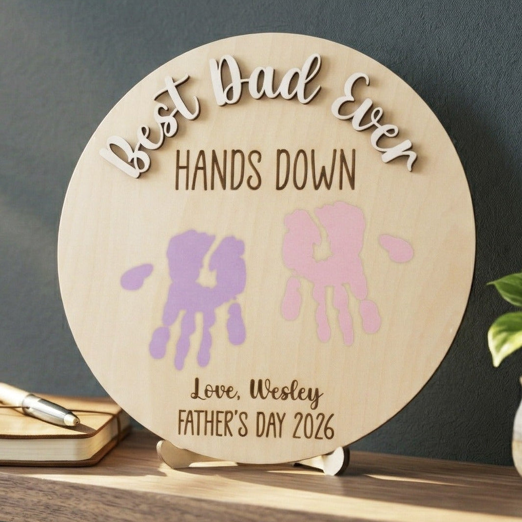 Dad Handprint Keepsake Wood Sign Fathers Day Present Family Gift D73
