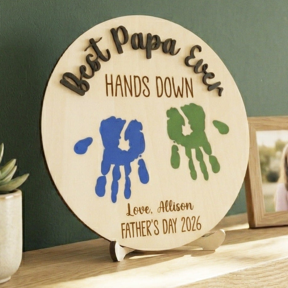 Dad Handprint Keepsake Wood Sign Fathers Day Present Family Gift D73