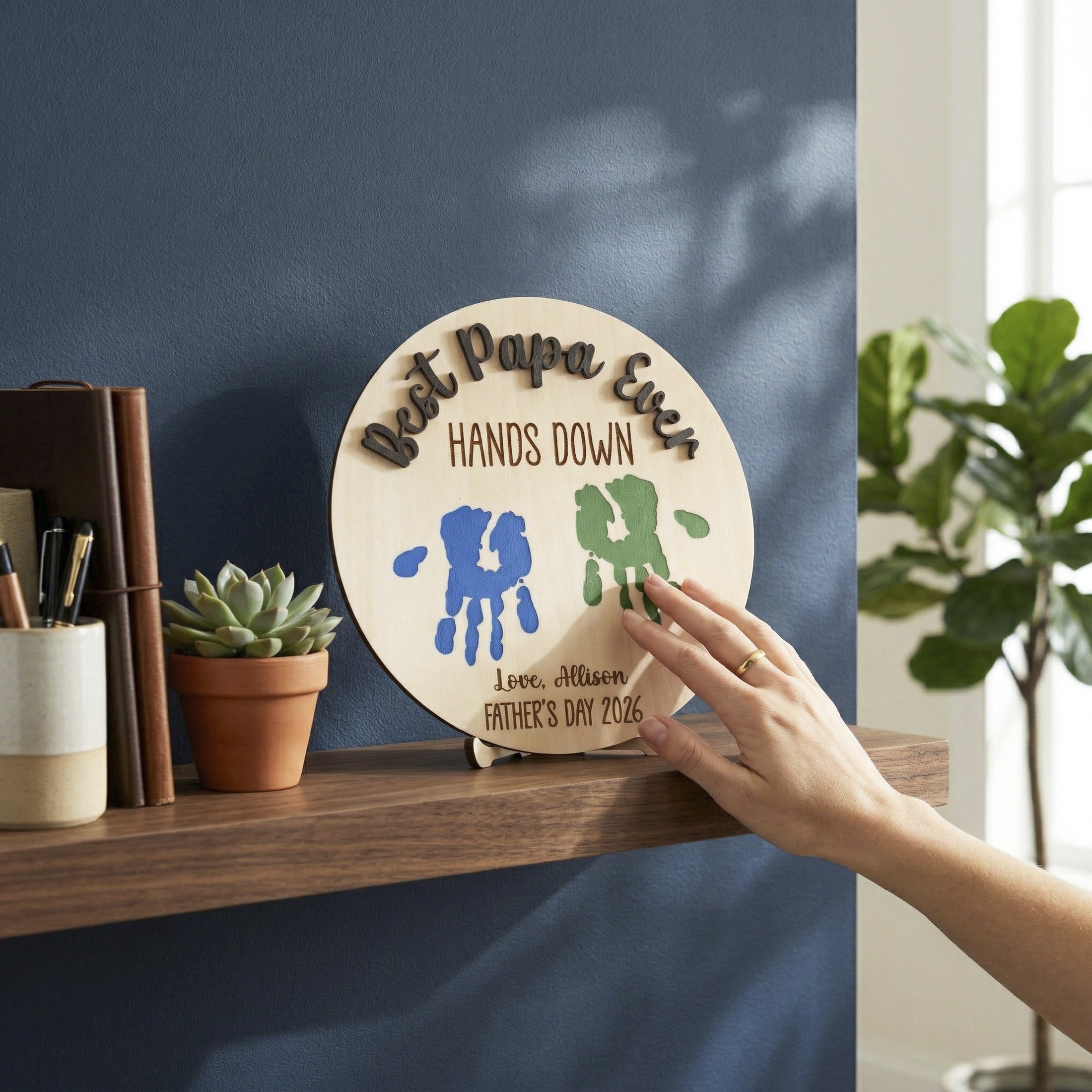 Dad Handprint Keepsake Wood Sign Fathers Day Present Family Gift D73