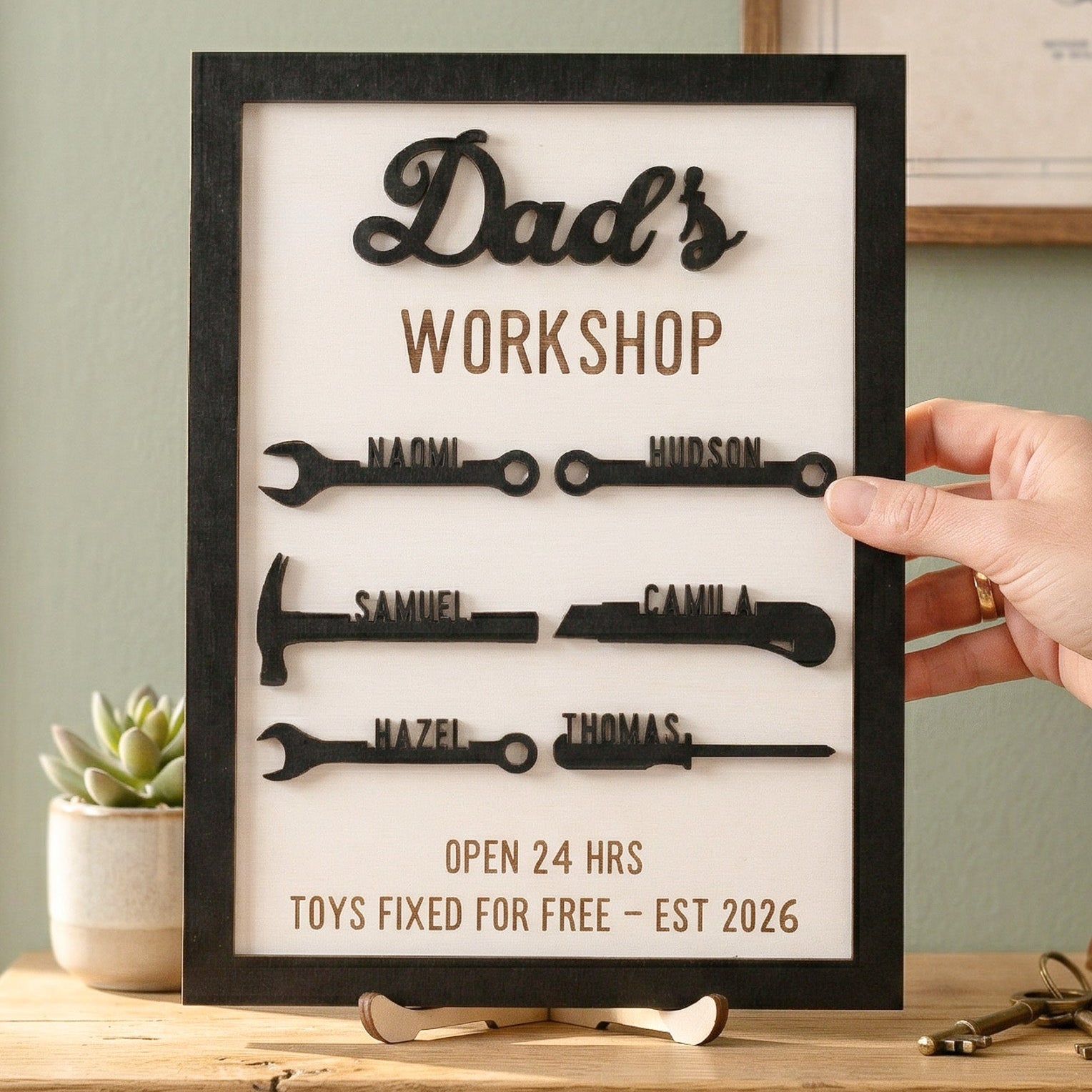Personalized Dad Workshop Wood Sign Fathers Day Present Decor D74
