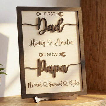Personalized First Dad Now Papa Wood Sign Gift for Grandpa D76
