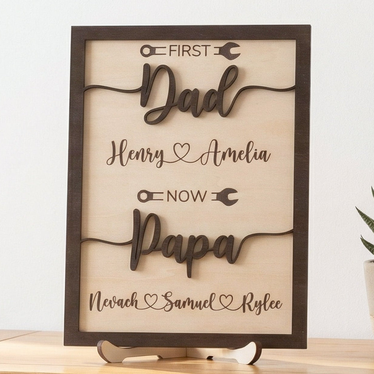 Personalized First Dad Now Papa Wood Sign Gift for Grandpa D76