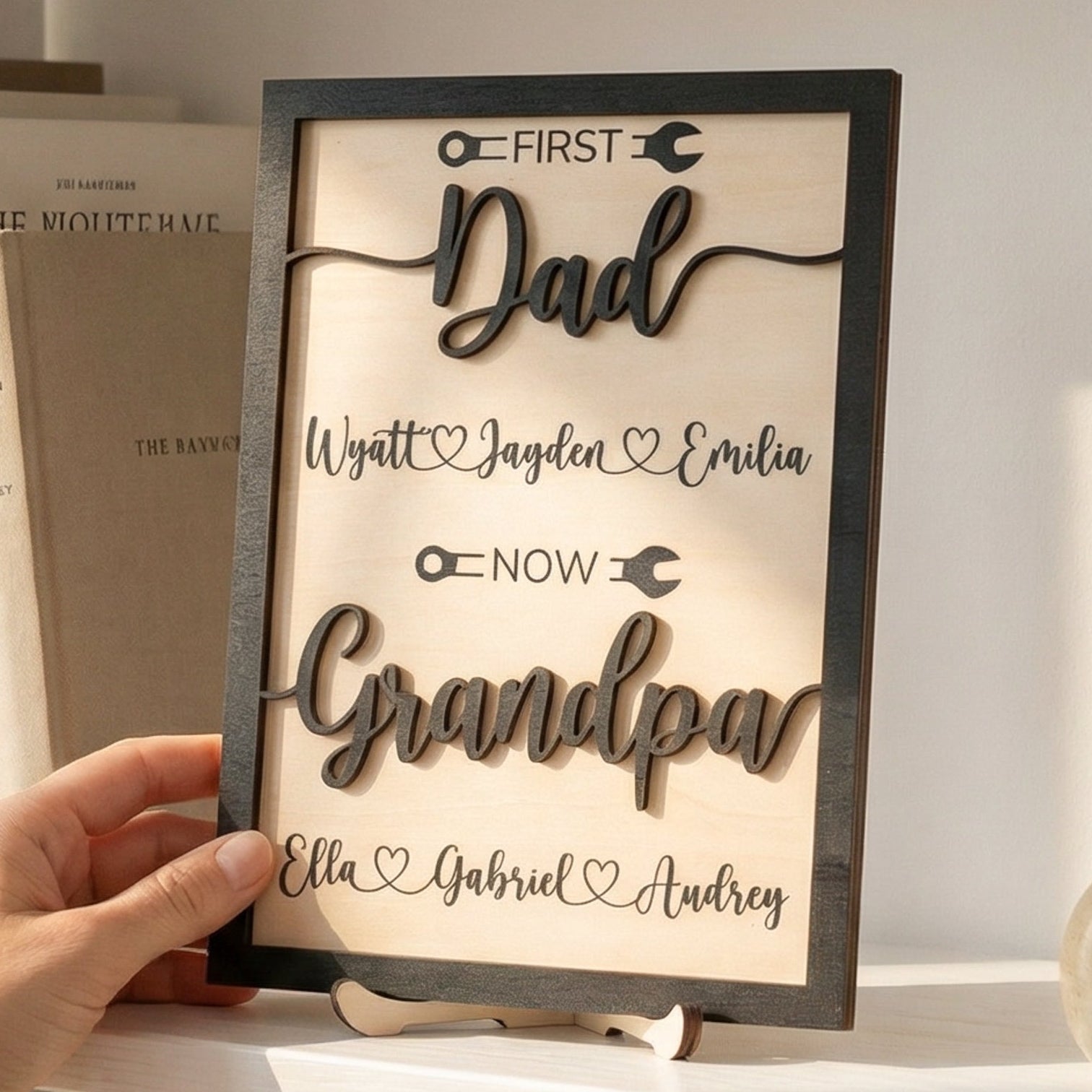 Personalized First Dad Now Papa Wood Sign Gift for Grandpa D76