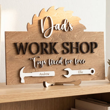 Personalized Dad Workshop Wood Sign Fathers Day Present Decor D84