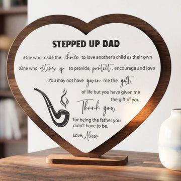 Stepped Up Dad Heart Wood Sign Gift for Dad Rustic Home Accent D88