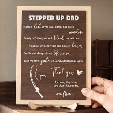 Stepped Up Dad Personalized Wood Plaque Gift for Stepdad D89