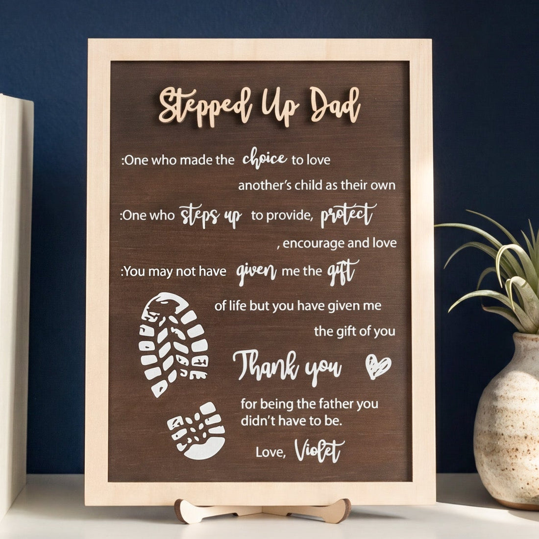 Stepped Up Dad Personalized Wood Plaque for Stepdad Gift Ideas D90