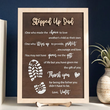 Stepped Up Dad Personalized Wood Plaque Gift for Stepdad Decor D90