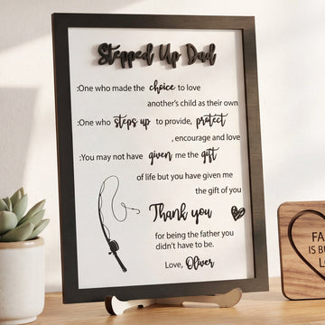 Stepped Up Dad Personalized Wood Plaque for Stepdad Gift Ideas D90