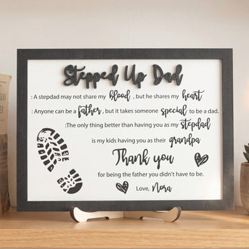 Stepped Up Dad Personalized Wood Plaque Gift for Stepdad Decor D92