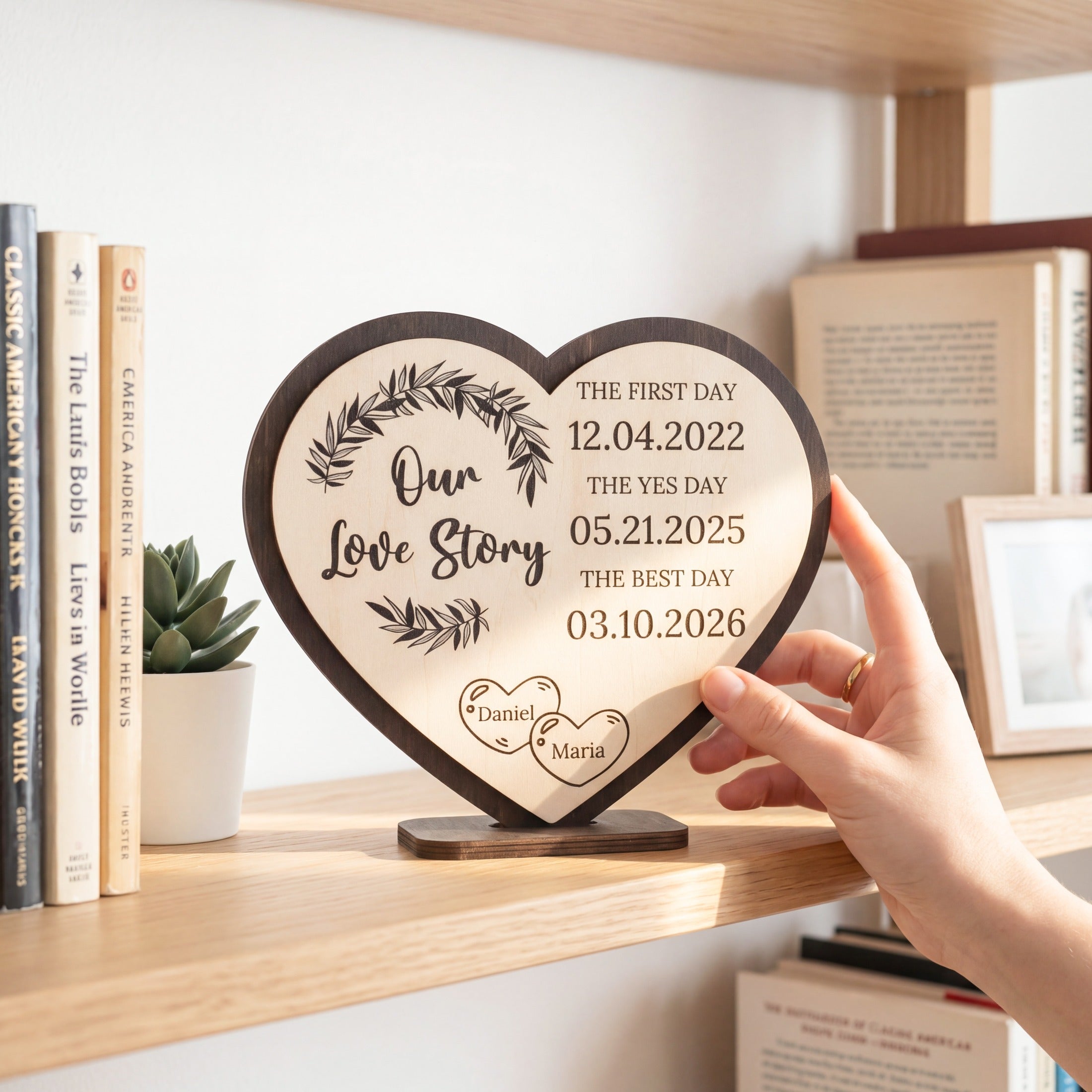 Personalized Love Story Heart Wood Sign Romantic Anniversary Gift D97
