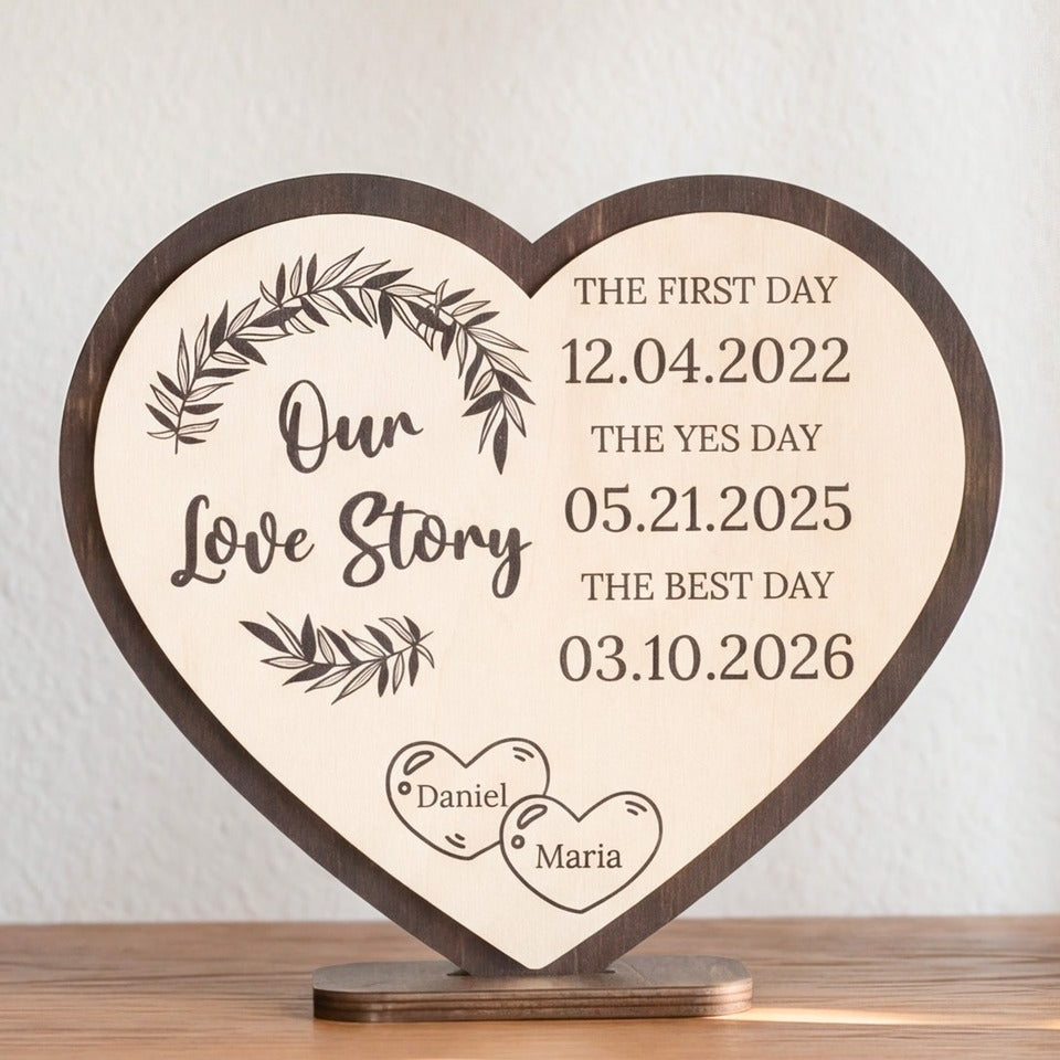 Personalized Love Story Heart Wood Sign Romantic Anniversary Gift D97
