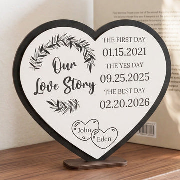 Personalized Love Story Heart Wood Sign Valentine Gift for Couple D97