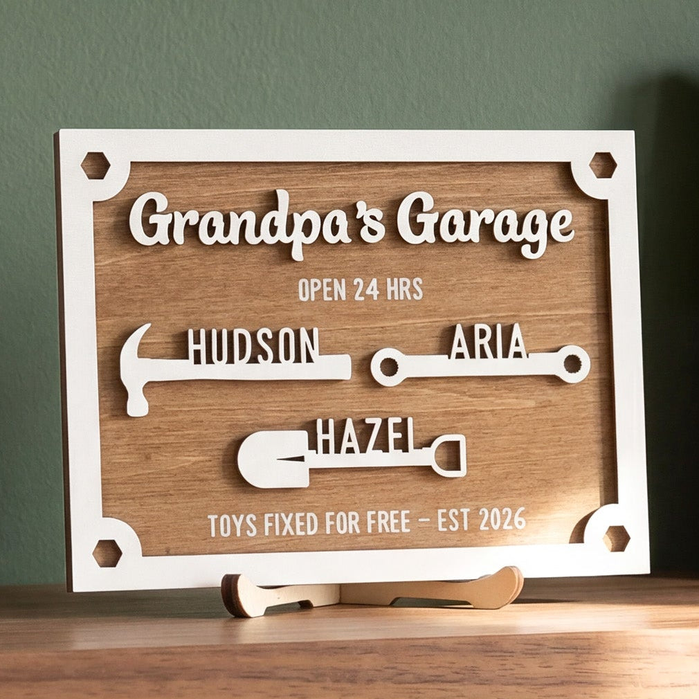 Personalized Grandpa Garage Wood Sign Fathers Day Present Decor D70