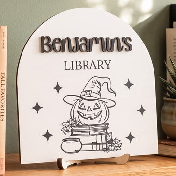 Personalized Library Name Wood Sign Gift for Readers Decor D01