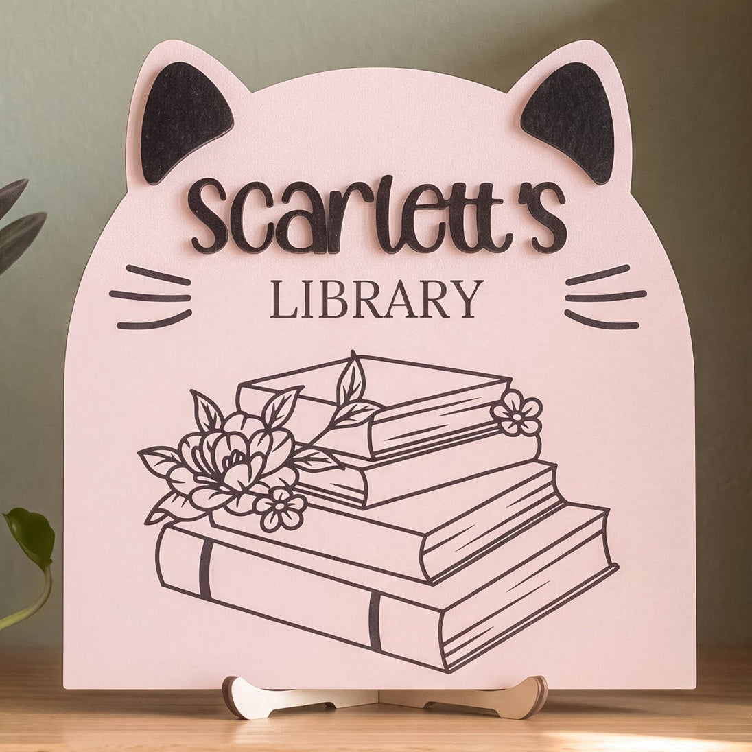 Personalized Library Name Wood Sign Book Lover Gift Decor D01