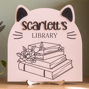 Personalized Library Name Wood Sign Book Lover Gift Decor D01