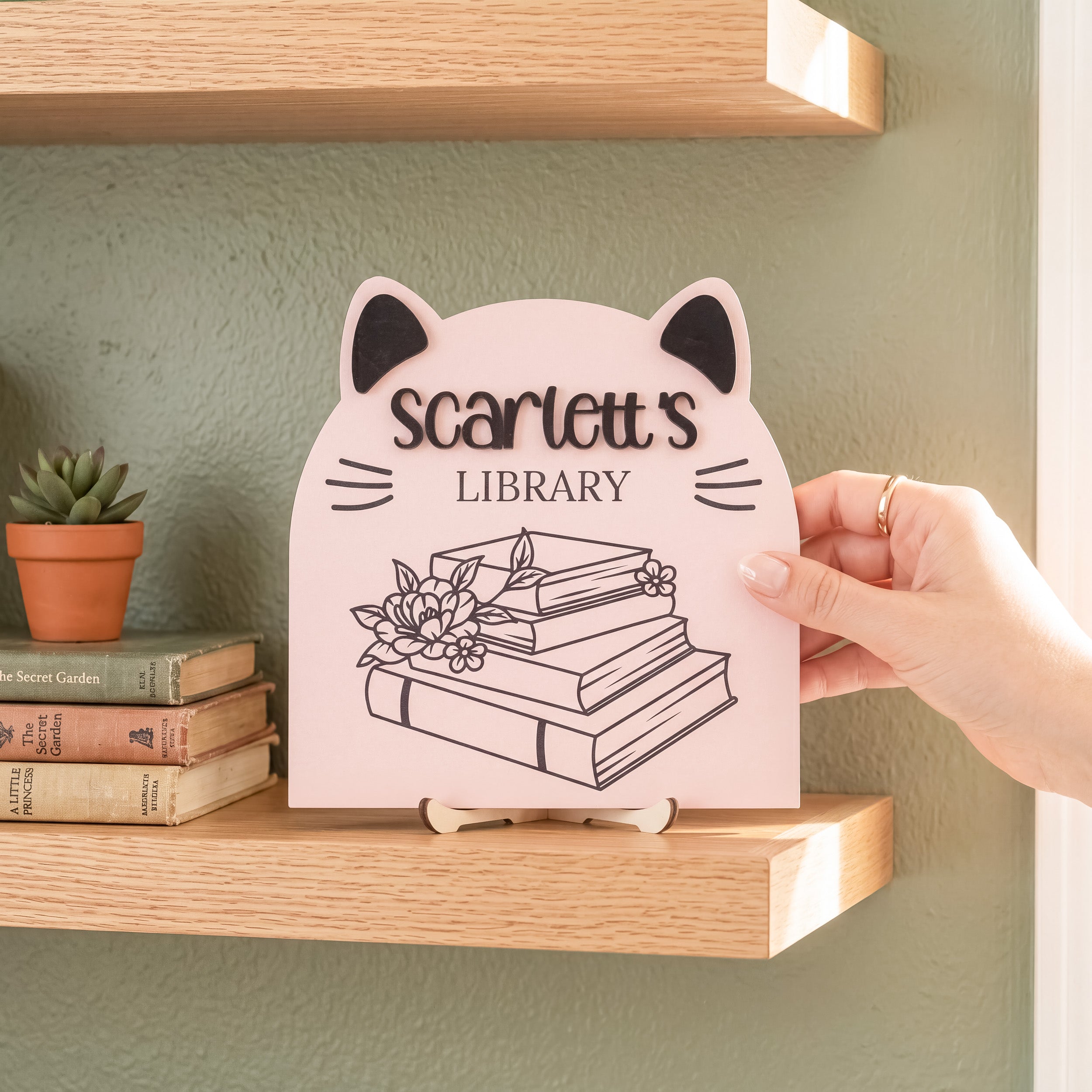 Personalized Library Name Wood Sign Book Lover Gift Decor D01