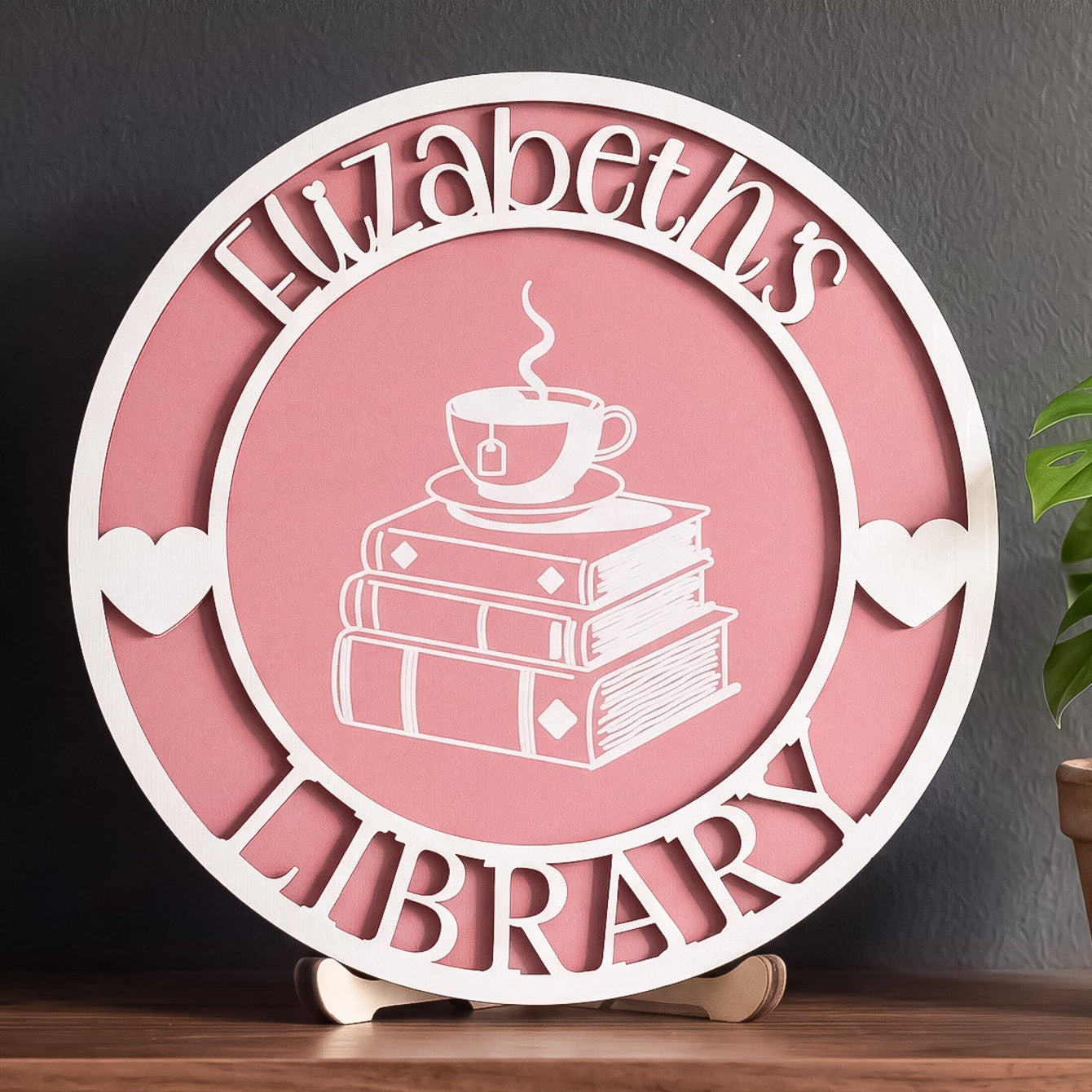Personalized Library Name Round Wood Sign Reading Room Decor D02