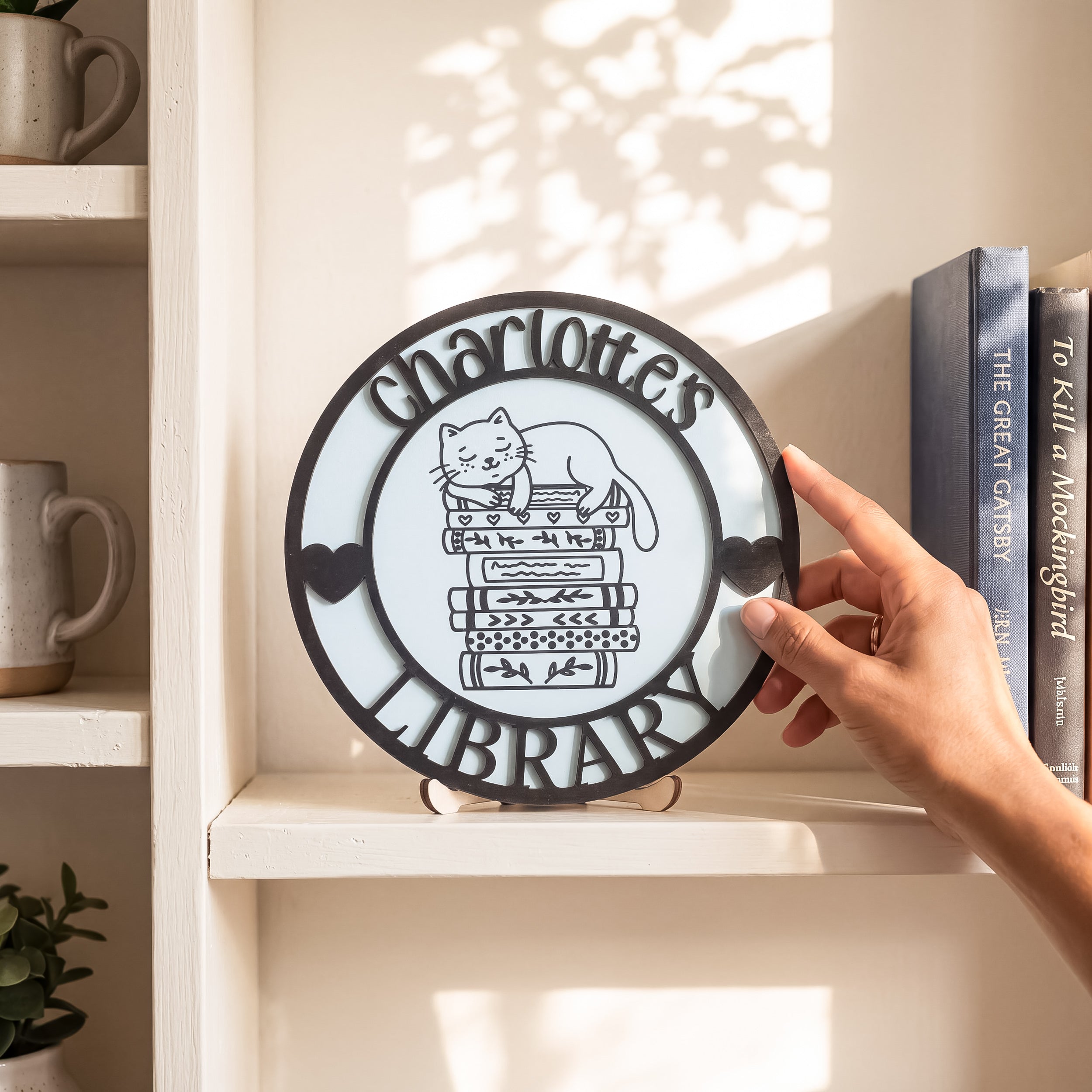 Personalized Library Name Round Wood Sign Reading Room Decor D02