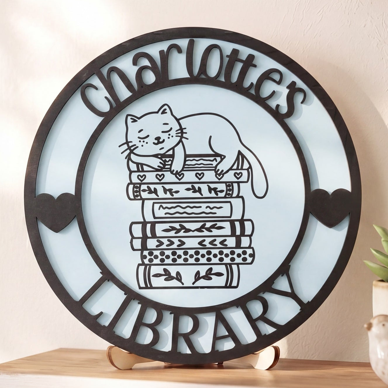 Personalized Library Name Round Wood Sign Reading Room Decor D02