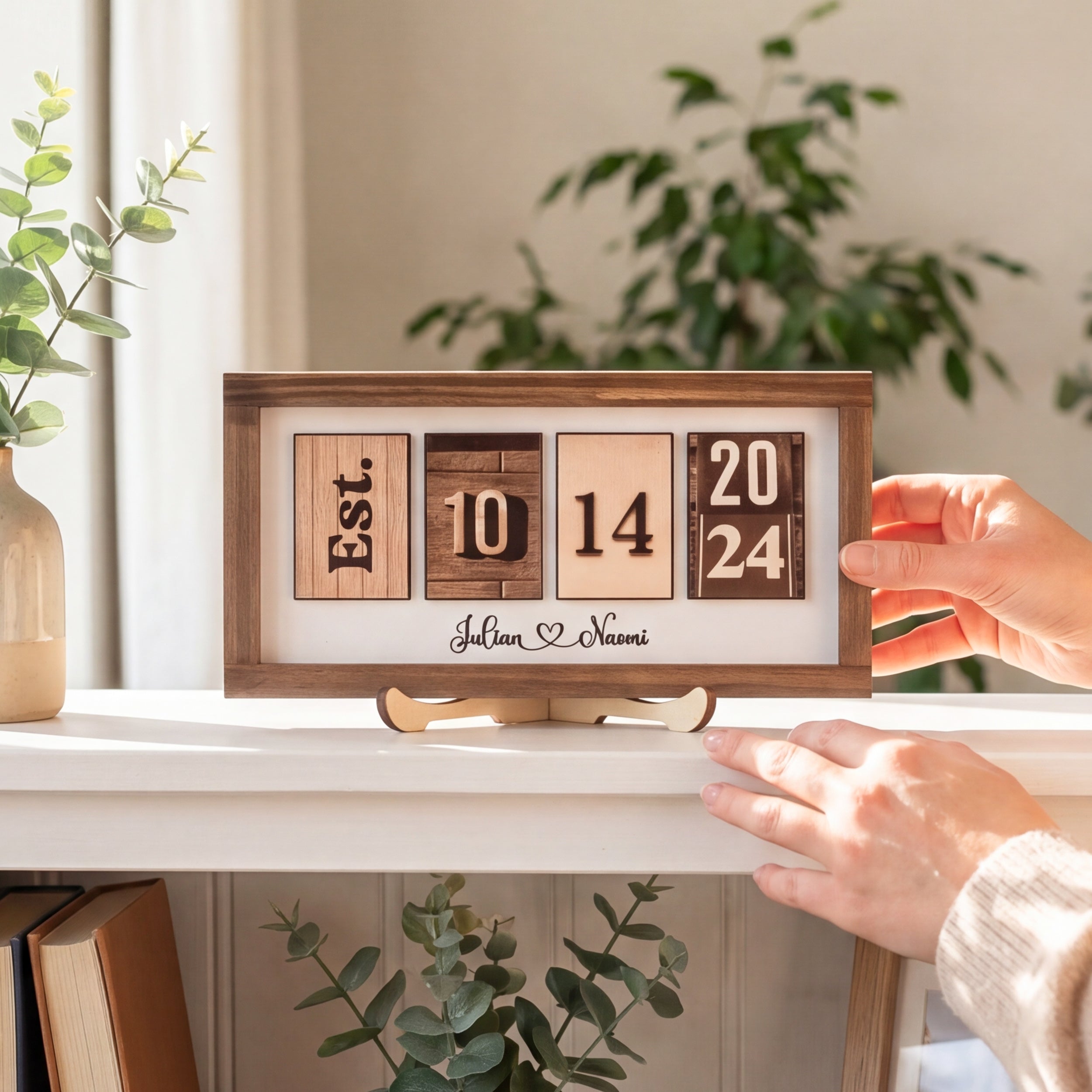 Personalized Wooden Date Block Sign Romantic Gift for Anniversary B08