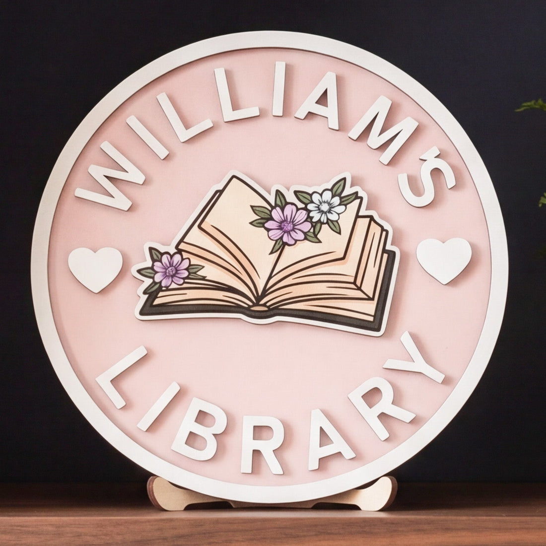 Personalized Library Name Round Wood Sign Reading Room Decor B02