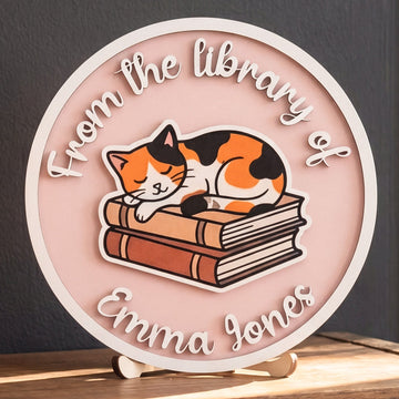 Personalized Library Name Round Wood Sign Reading Room Decor B02