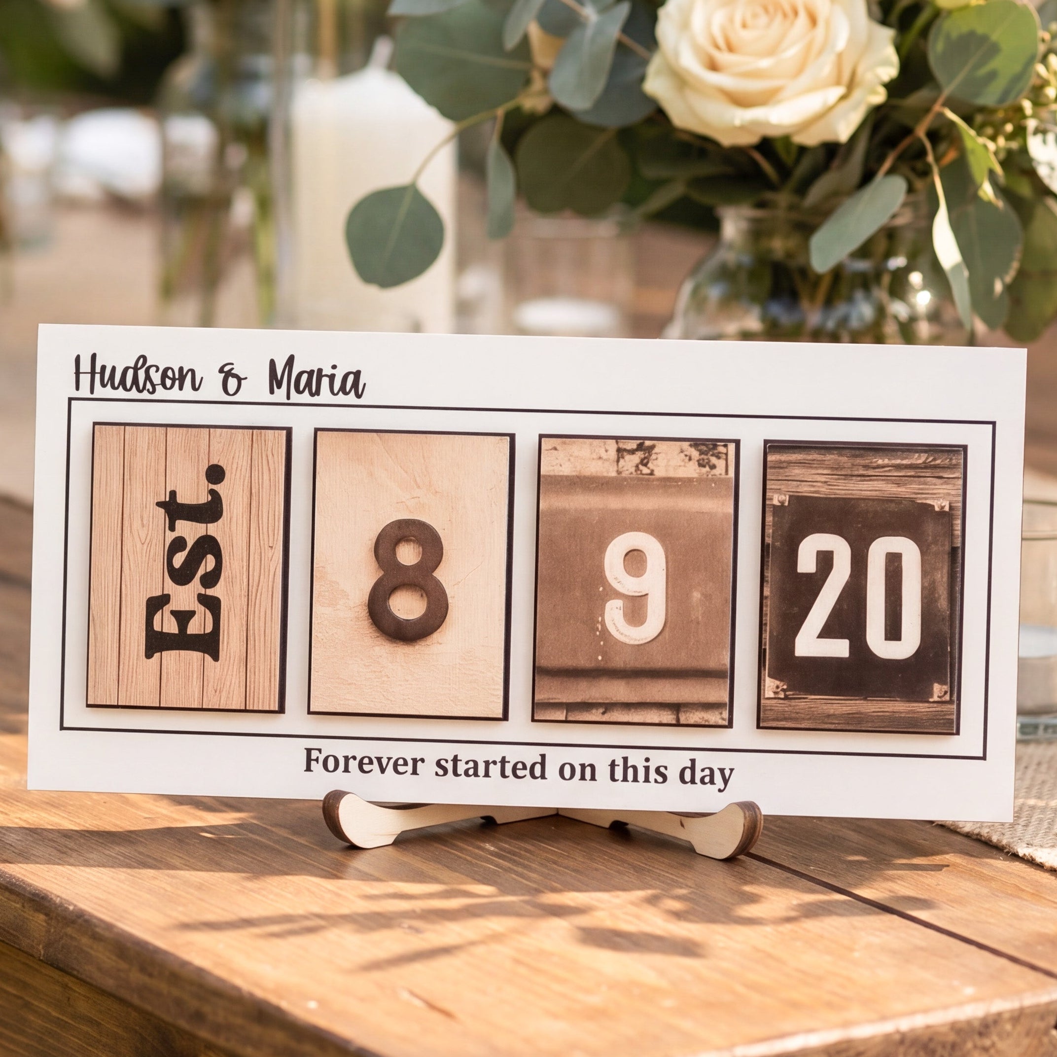 Personalized Wooden Date Block Sign Anniversary Gift Decor B09